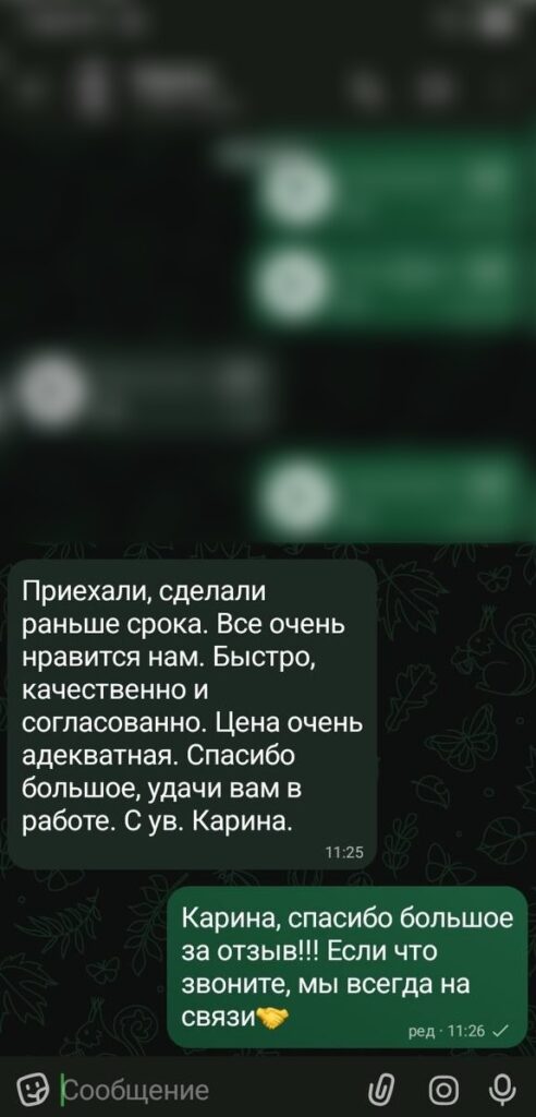 Скриншот переписки с клиентом